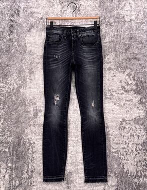 R13 Jeans 25 Womens Jenny Mid Rise Skinny Distressed Black Denim